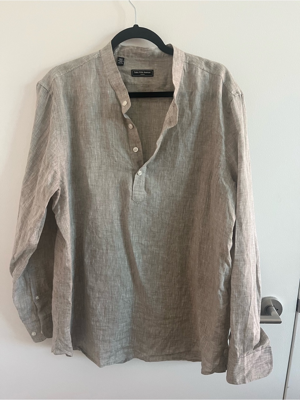 Saks Fifth Avenue Light Gray Summer Linen Button Down Top in XXL
